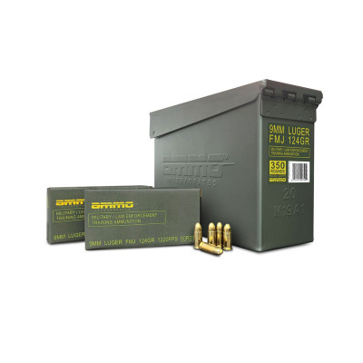 Ammo Inc Military-Law Enforcement 9mm Luger 124gr FMJ Ammo Can - 350 Rounds