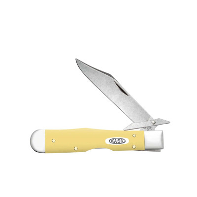 Case Cheetah Cub Lockback with Swing Guard 3.5in - Yellow Case Cheetah Cub 81086 folding pocketknife with yellow synthetic handle, clip point blade, and swing guard