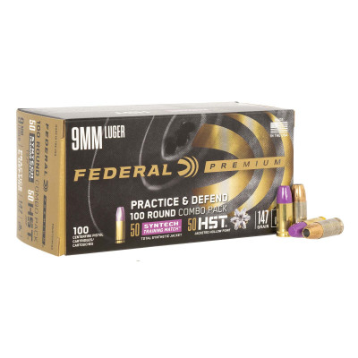 Federal Premium Practice & Defend 9mm 147GR HST JHP/Syntech TSJ - 100-Rounds