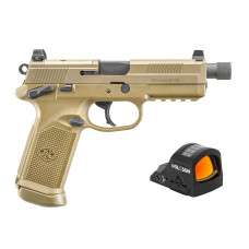 FN FNX .45 ACP 5.3in Threaded Barrel 15+1 Flat Dark Earth Manual Safety - Holosun 407C Red Dot