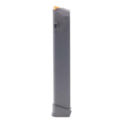 Glock OEM 33-Round 9mm Magazine Glock OEM 33-round 9mm extended magazine, black, orange follower