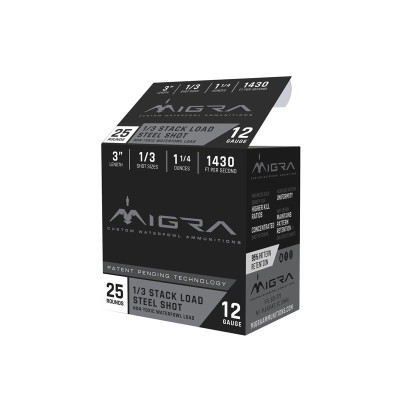 Migra Ammo Staxd 12ga 3in 1-1/4oz #1/#3 Steel Shot - 25 Rounds