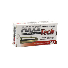 MaxxTech 9mm 115gr FMJ Ammo with Brass Case - 50 Rounds