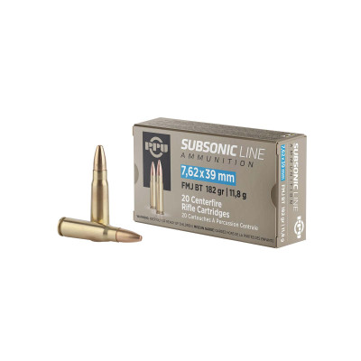 PPU Subsonic 7.62x39 182gr FMJ Ammo - 20 Rounds