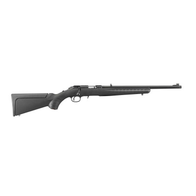 Ruger American Rimfire Sighted .22LR 10+1 18in Satin Stainless Threaded - Black Ruger American Rimfire Sighted Compact .22 LR bolt-action rifle with 18 inch threaded barrel and black synthetic stock