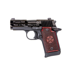 Sig Sauer P938 9mm Texas Engraved Silver 3in. Barrel 7+1 Black Silver Engraving Slide Black Frame Redwood Grip Night Sights