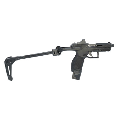 Taurus TX22 .22 LR pistol with Strike Industries FSA Lite folding brace, threaded barrel, and Viridian RFX11 green dot sight