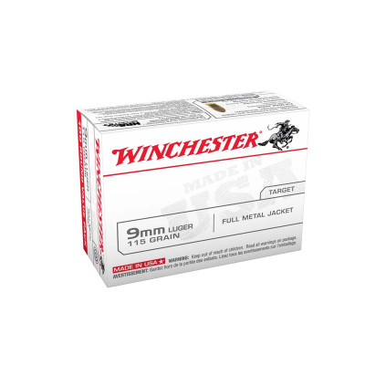 Winchester USA 9mm 115gr. FMJ Ammunition - 100 Rounds
